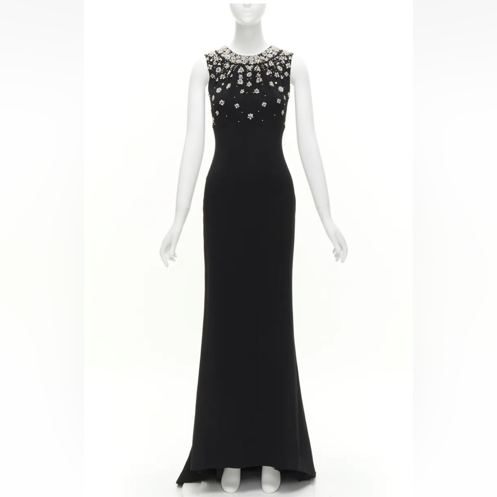 Dolce Gabbana Crystal Pearl Embellished Black Formal Evening Gown Dress IT36 XS